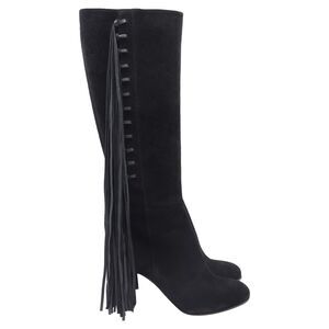 Etro Fringe Knee Boots in Black Suede